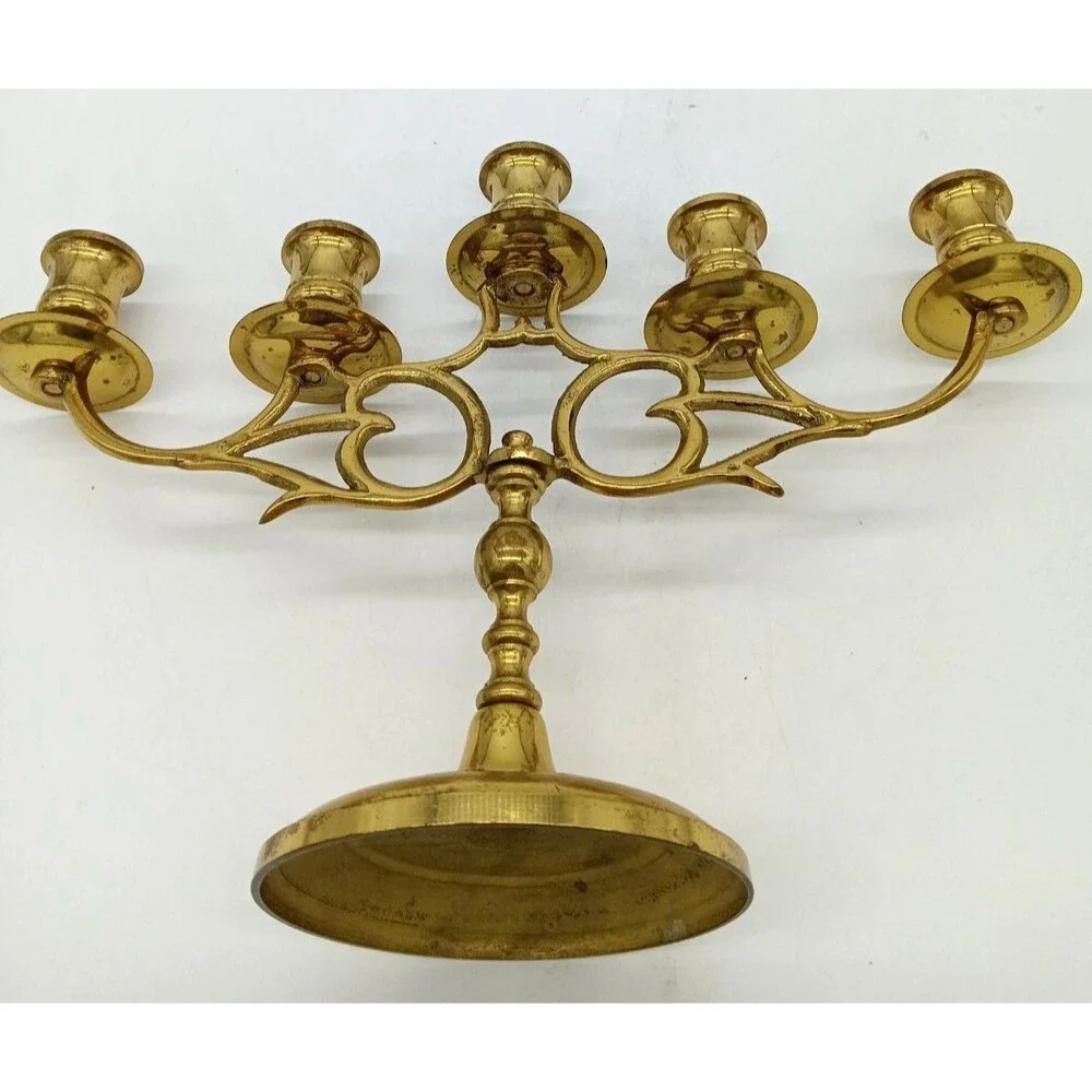 Vintage Brass 5 Arm Ornate Victorian Candelabra Japan 9X12.5